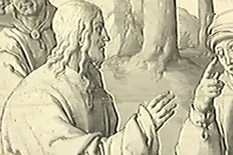 Un aveugle montre du doigt son oeil au Christ