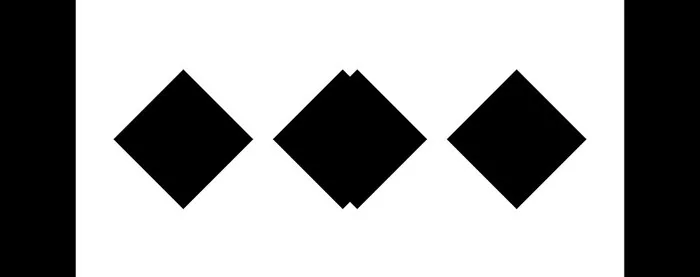 Quatre losanges noirs sur fond blanc, encadrés de noir sur les côtés