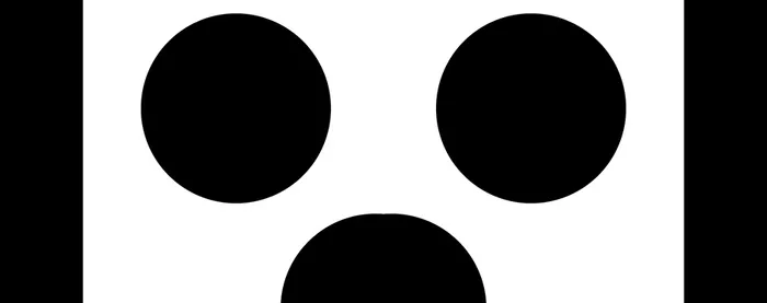 Trois cercles noirs sur fond blanc, encadrés de deux bandes noires